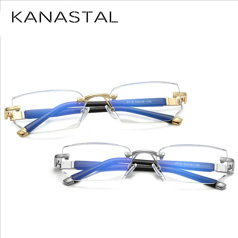 Men Blue Light Blocking Reading Glasses Women Dimond Cutting Rimless Eyeglasses Frame Anti Fatigue Hyperopia Presbyopic Eyewear