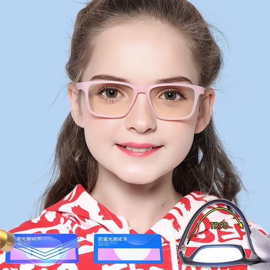 Anti Blue Light Blocking Computer Glasses For Children Kids TR90 Frame Fashion Girls/Boys Square Lenses Bezel PC Gaming Eyewear