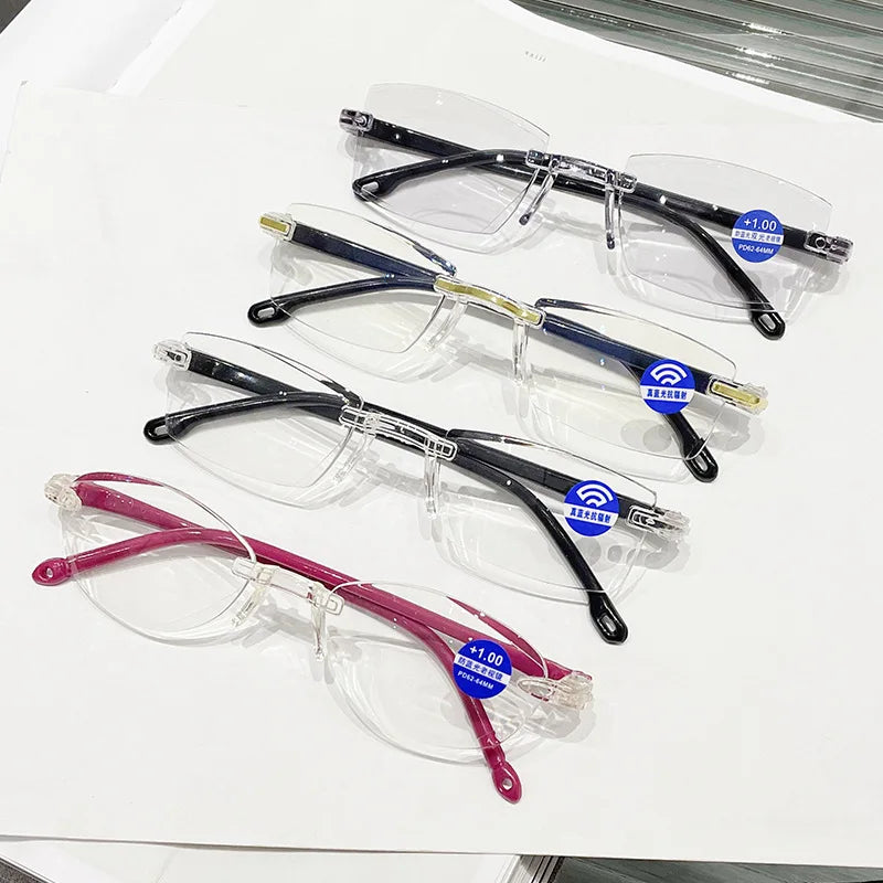 2023  Retro Reading Glasses for Men Women Anti-blue Presbyopic Eyewear Frameless Trimming +1.0 To +4.0